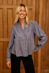 Blouse brodée bleue - Belen