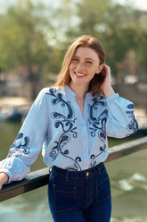 Blouse brodée bleue - Beyta