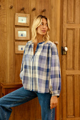 Blouse à carreaux bleue - Brinda