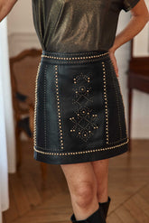 Jupe en cuir cloutée noire - Fill