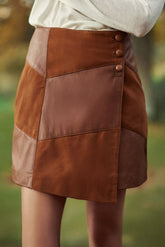 Jupe courte en cuir camel - Flavy