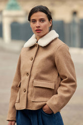 Manteau à col fausse fourrure camel - Nattie