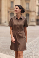 Robe courte à carreaux marron - Riny