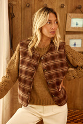 Veste sans manches à carreaux marron - Vinka