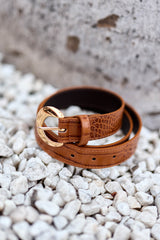 Ceinture cuir croco camel - Aiden