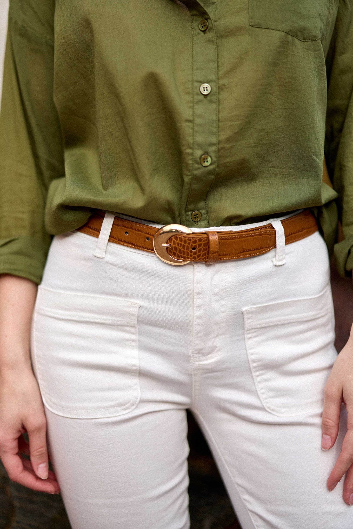 Ceinture cuir croco camel - Aiden