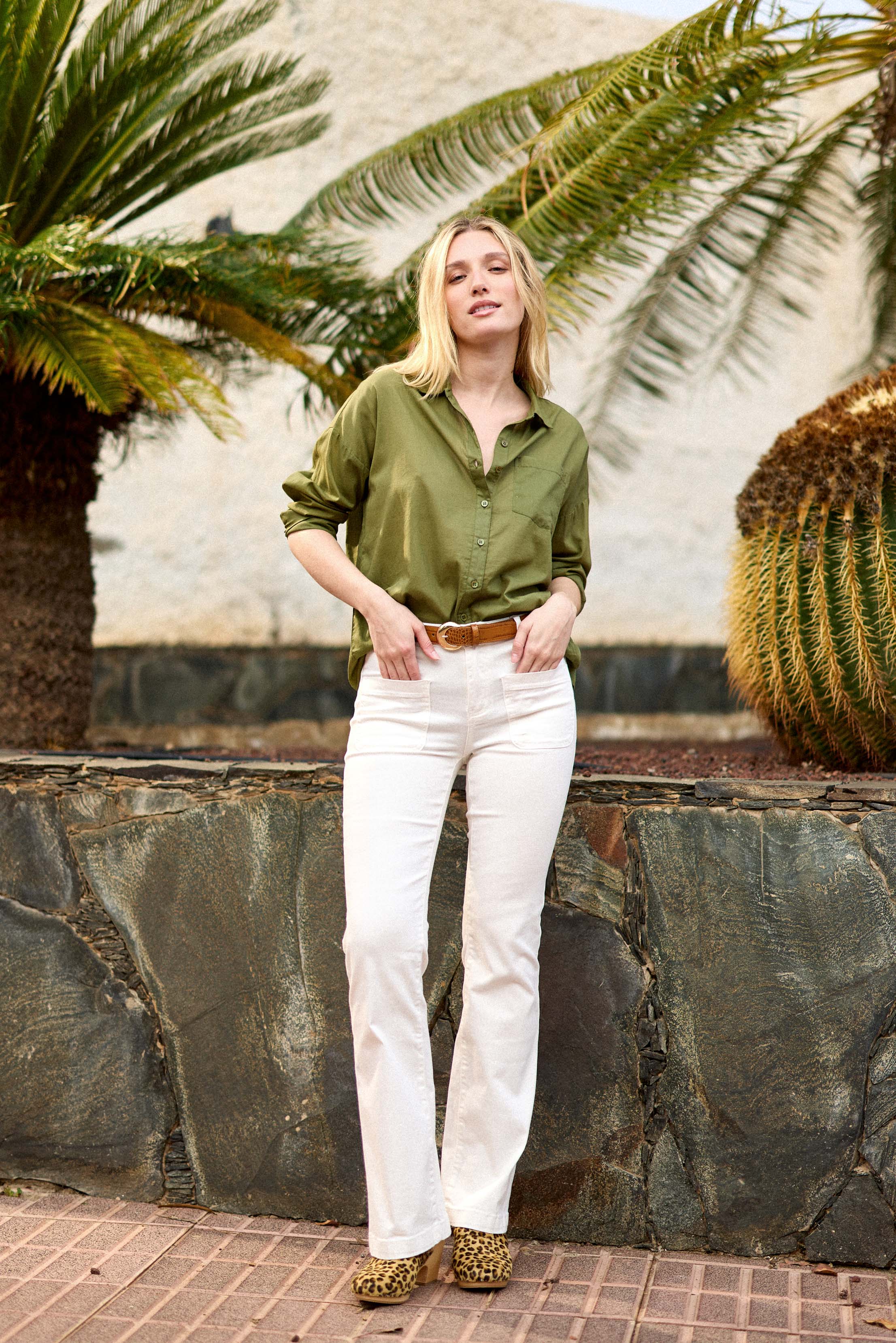 Ceinture cuir croco camel - Aiden