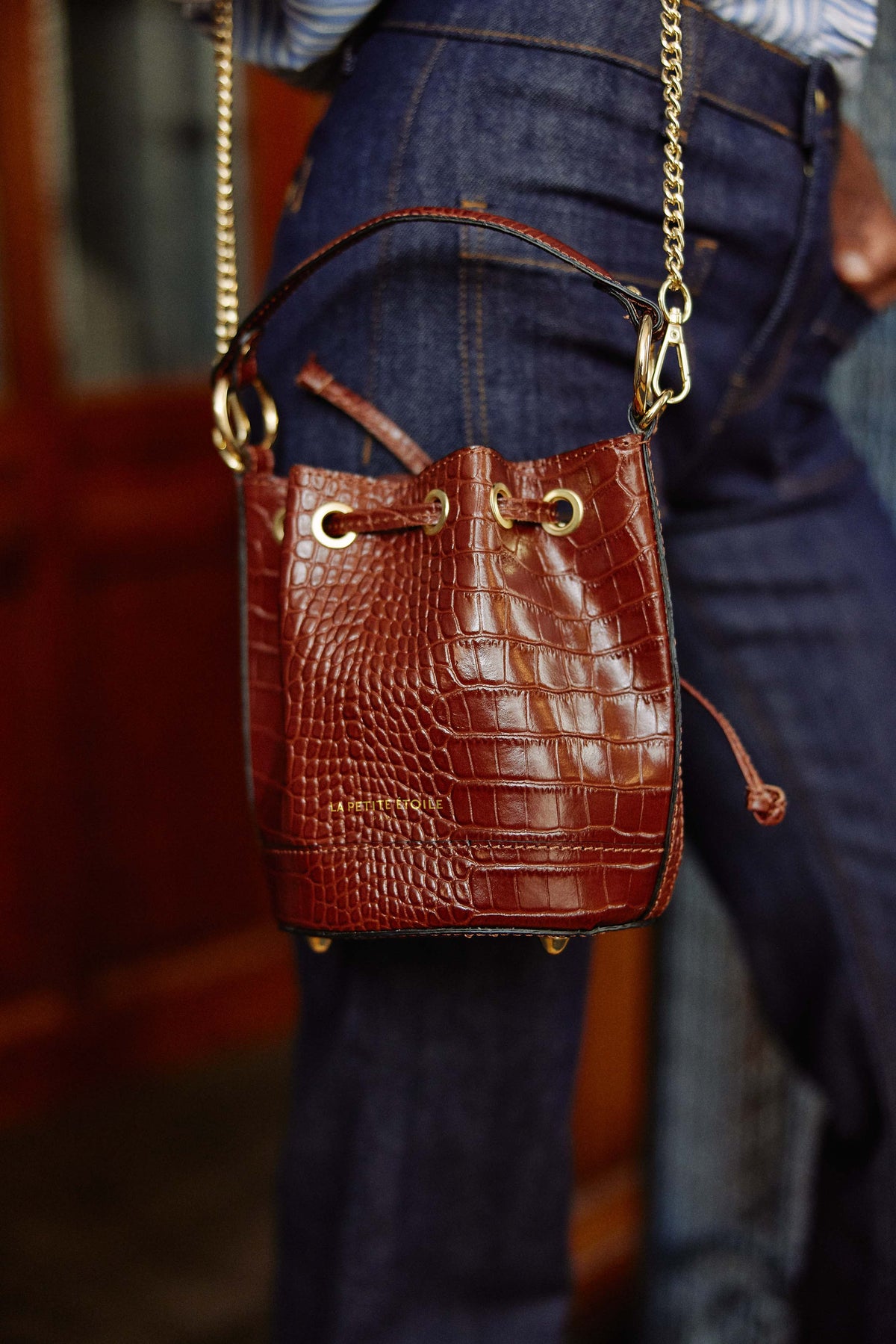 Sac cuir effet croco camel - Aimmy