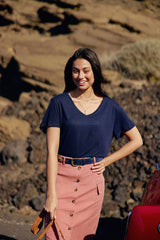 Ceinture cuir suédé marine - Alicia