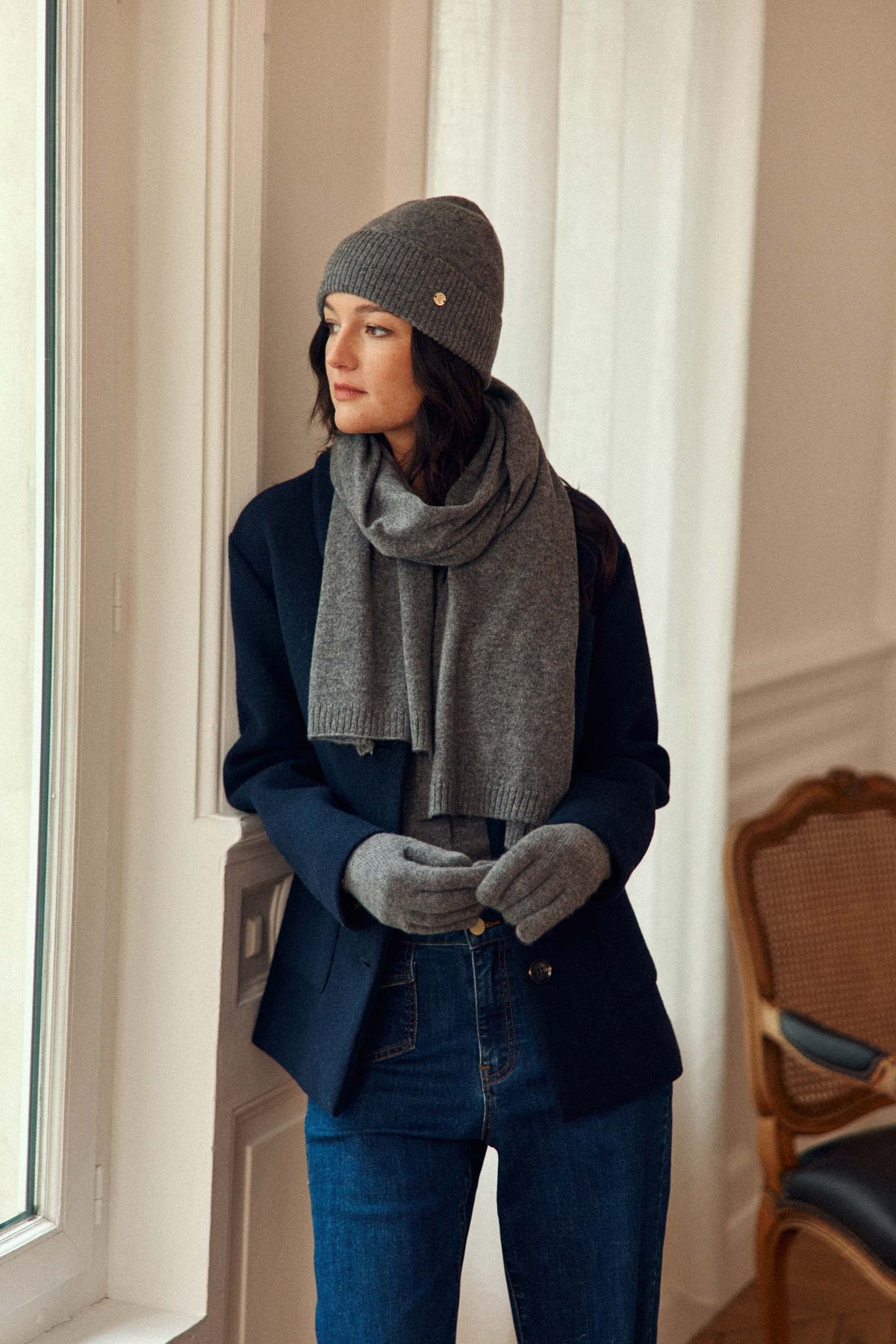 Echarpe cachemire gris chiné - Alina