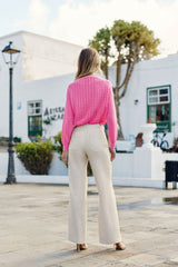 Pantalon évasé en lin beige - Atlanty