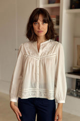 Blouse coton brodée écrue - Berti