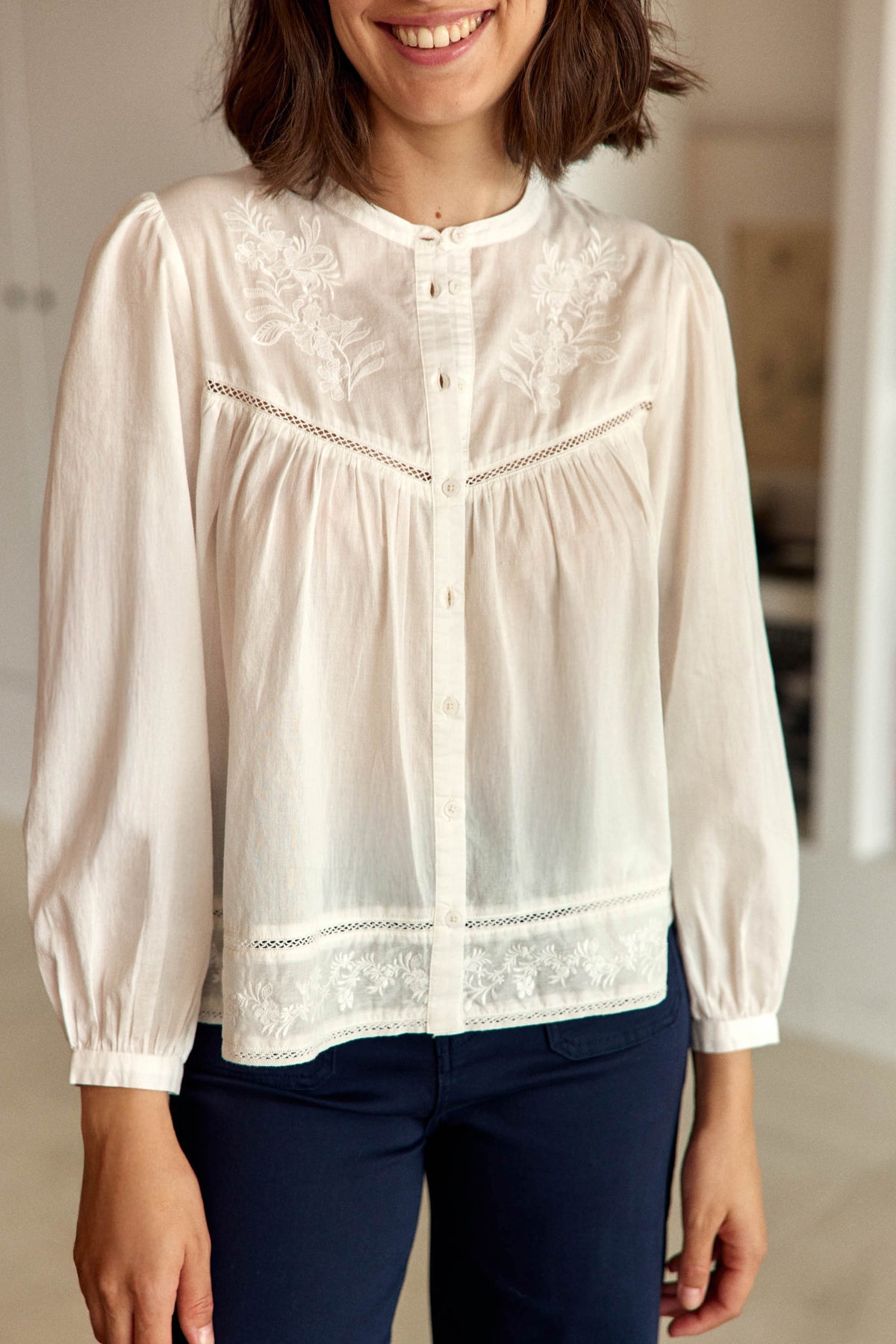 Blouse coton brodée écrue - Berti