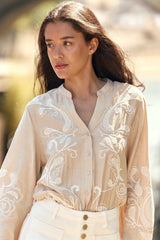 Blouse brodée beige - Beyta