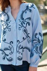 Blouse brodée bleue - Beyta