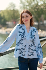 Blouse brodée bleue - Beyta