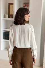 Blouse dentelle et broderies écrue - Bilena