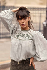 Blouse ample verte à broderies - Birtin