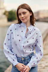 Blouse bleue à broderies - Blooma