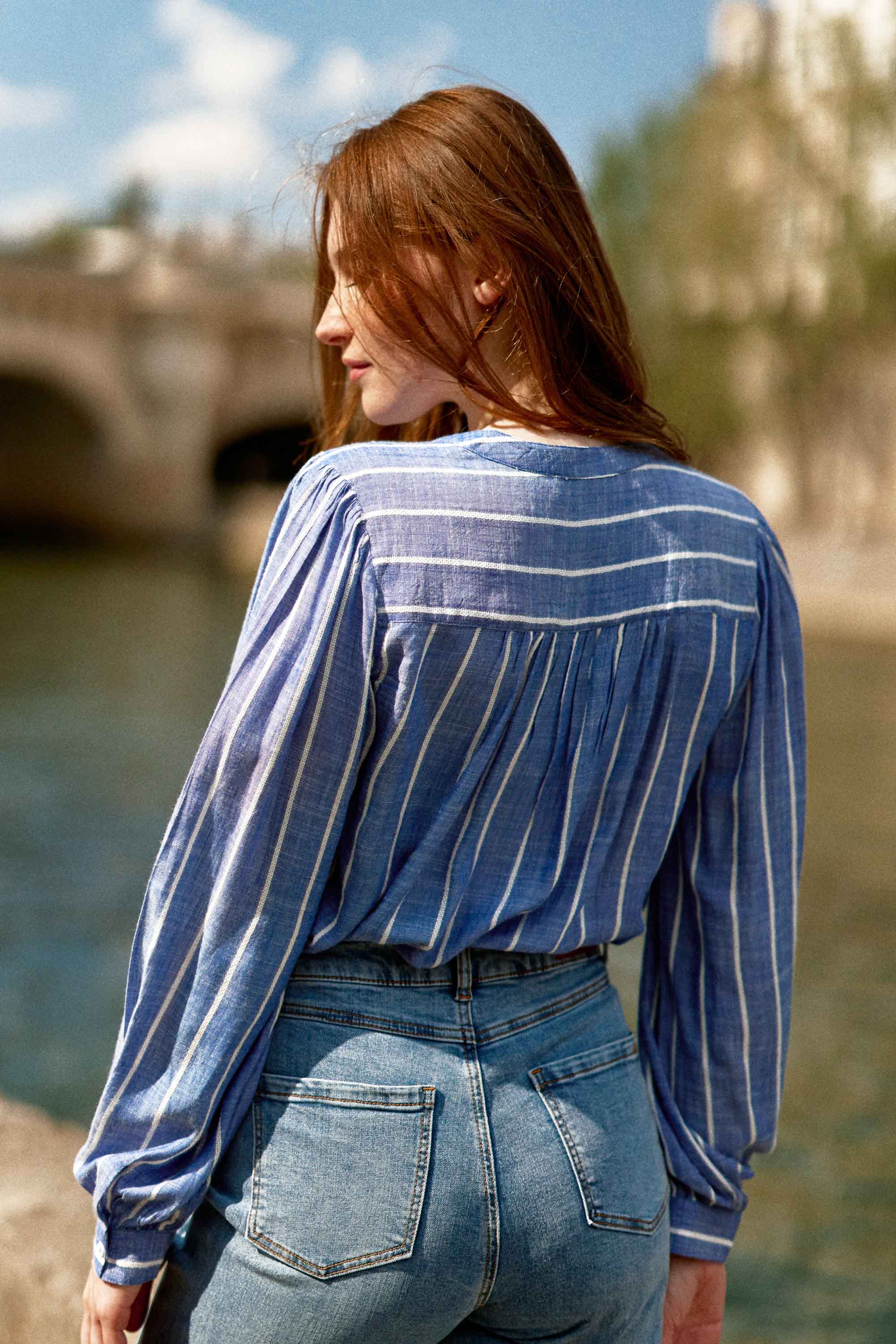 Blouse bleue à rayures - Blue