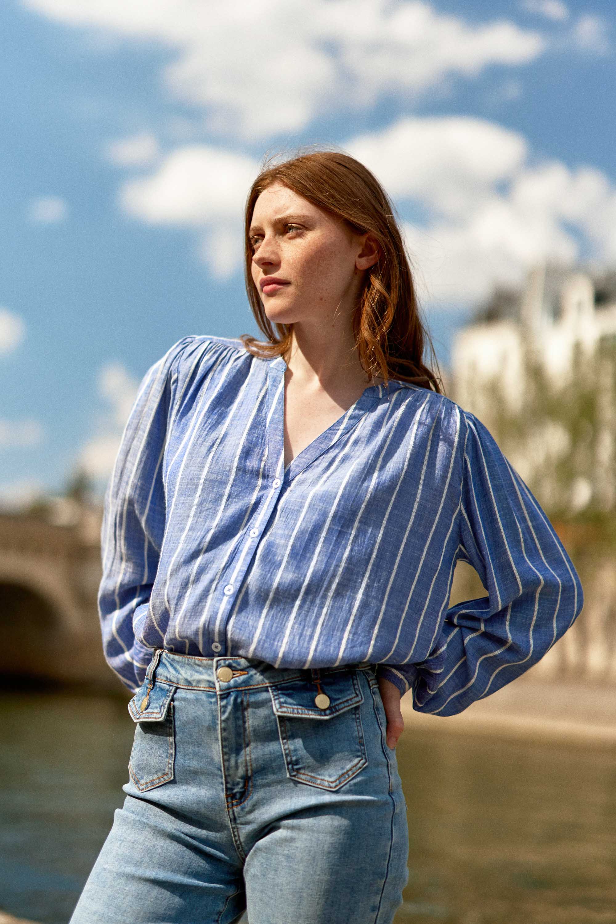 Blouse bleue à rayures - Blue