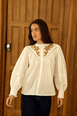 Blouse ample brodée écrue - Bobie