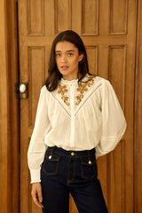 Blouse ample brodée écrue - Bobie