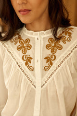 Blouse ample brodée écrue - Bobie