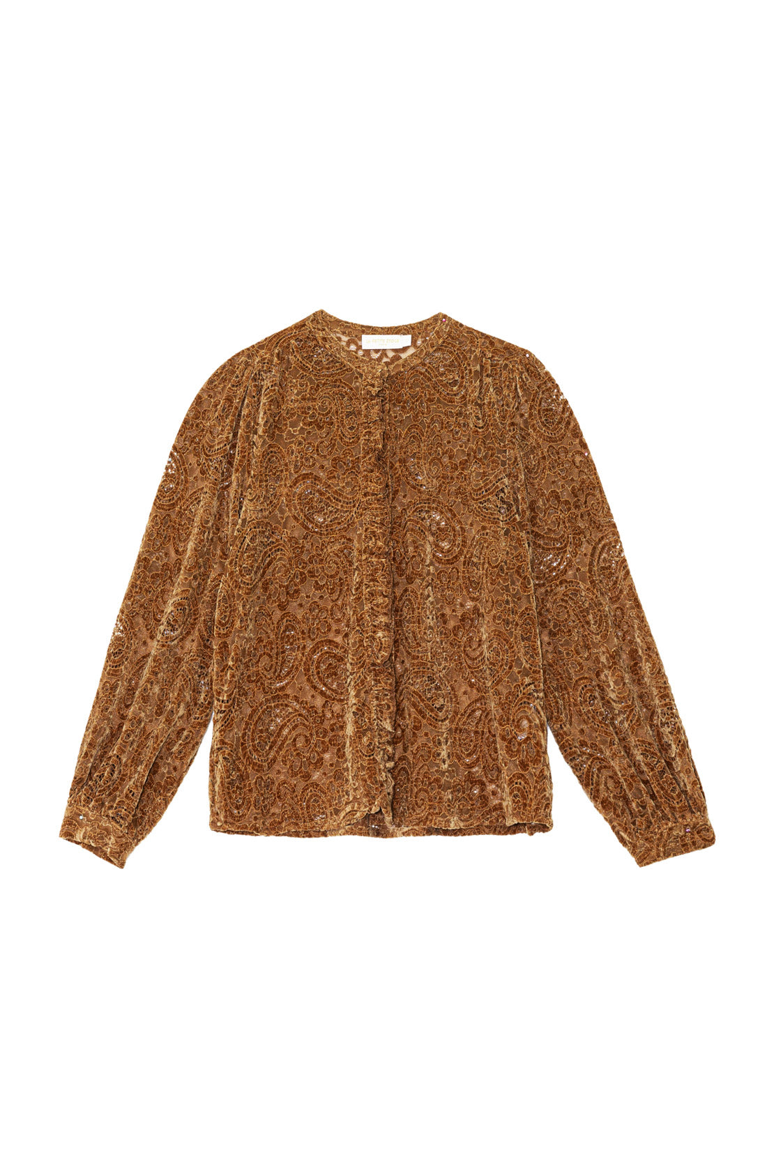 Blouse dentelle aspect velours camel - Bolentia