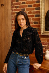 Blouse dentelle aspect velours noir - Bolentia