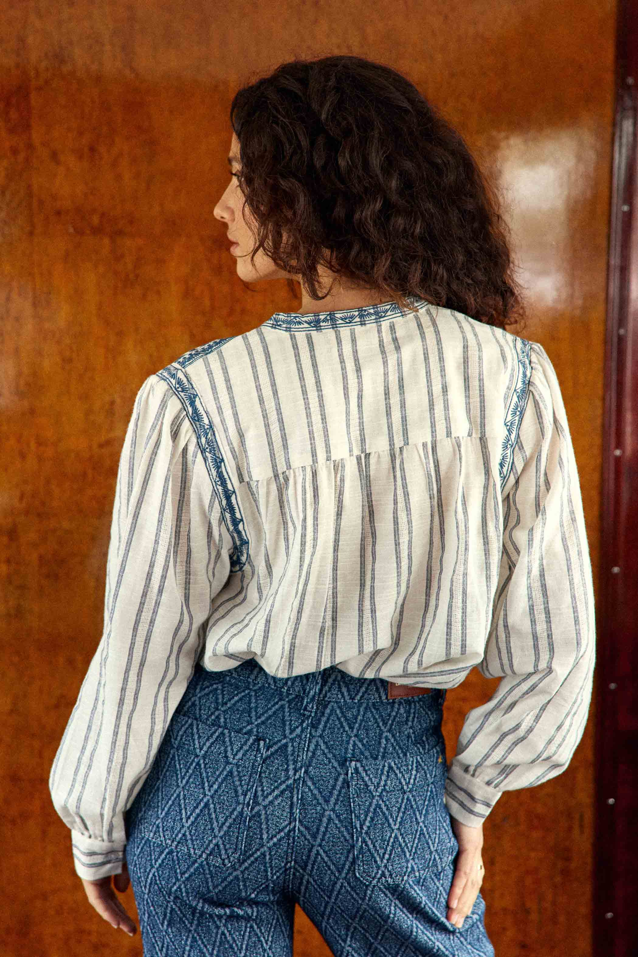 Blouse ecru/bleu - Brielly