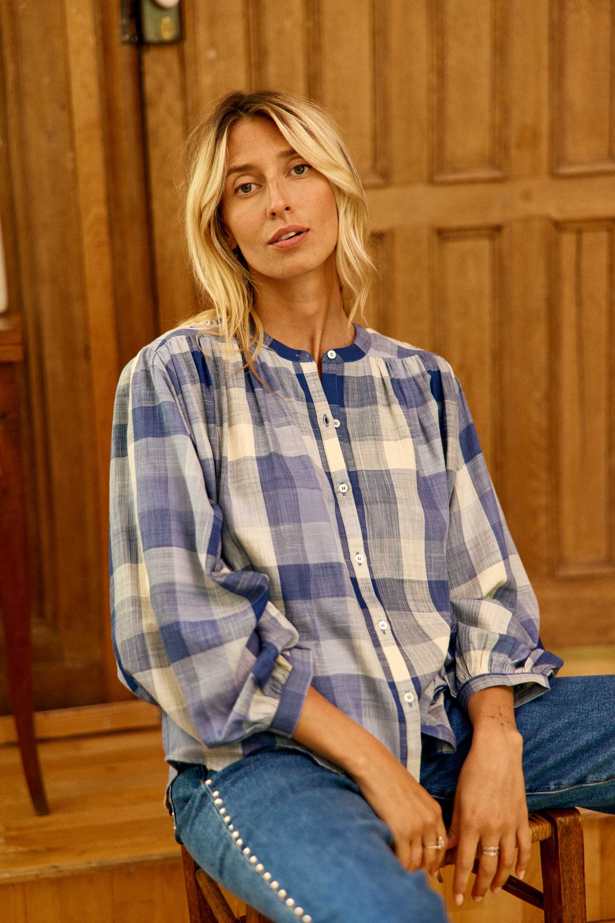 Blouse à carreaux bleue - Brinda