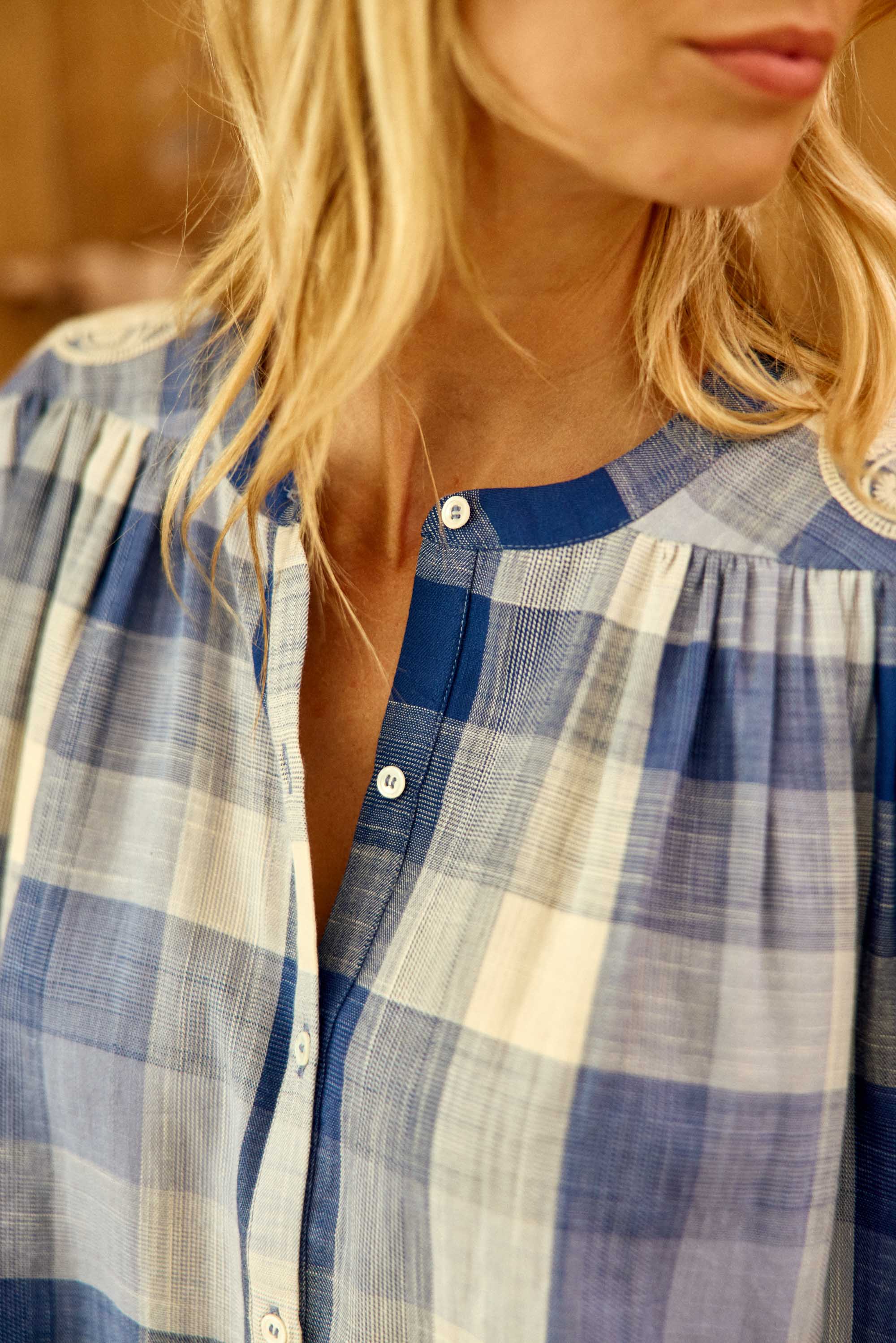 Blouse à carreaux bleue - Brinda