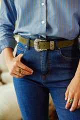 Ceinture croûte de cuir kaki - Cassia