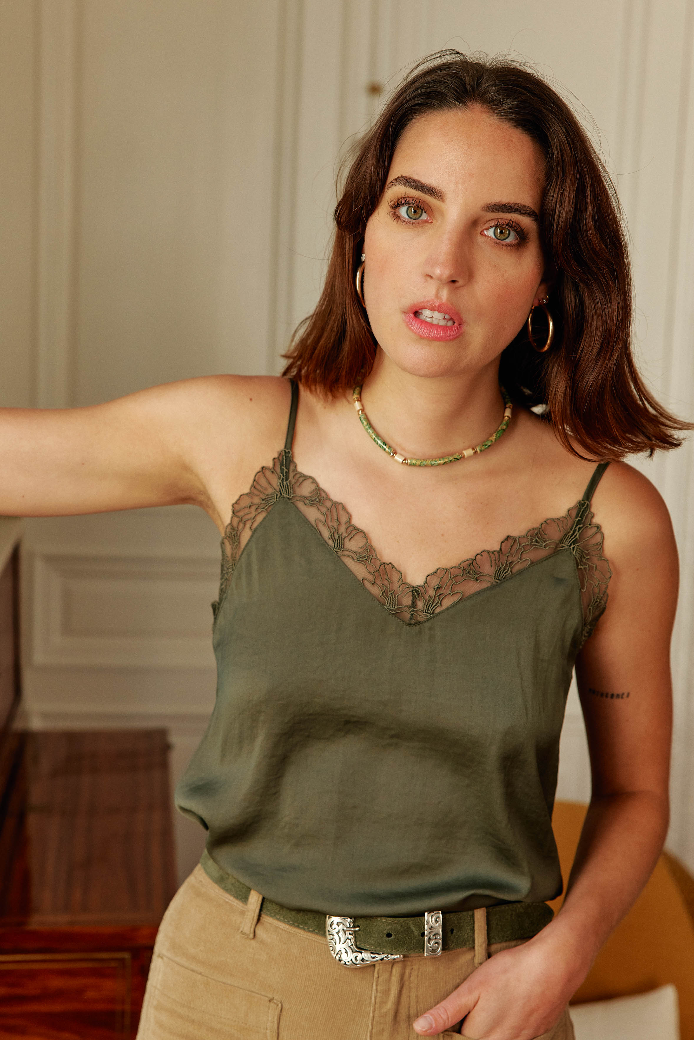 Ceinture croûte de cuir kaki - Cassia