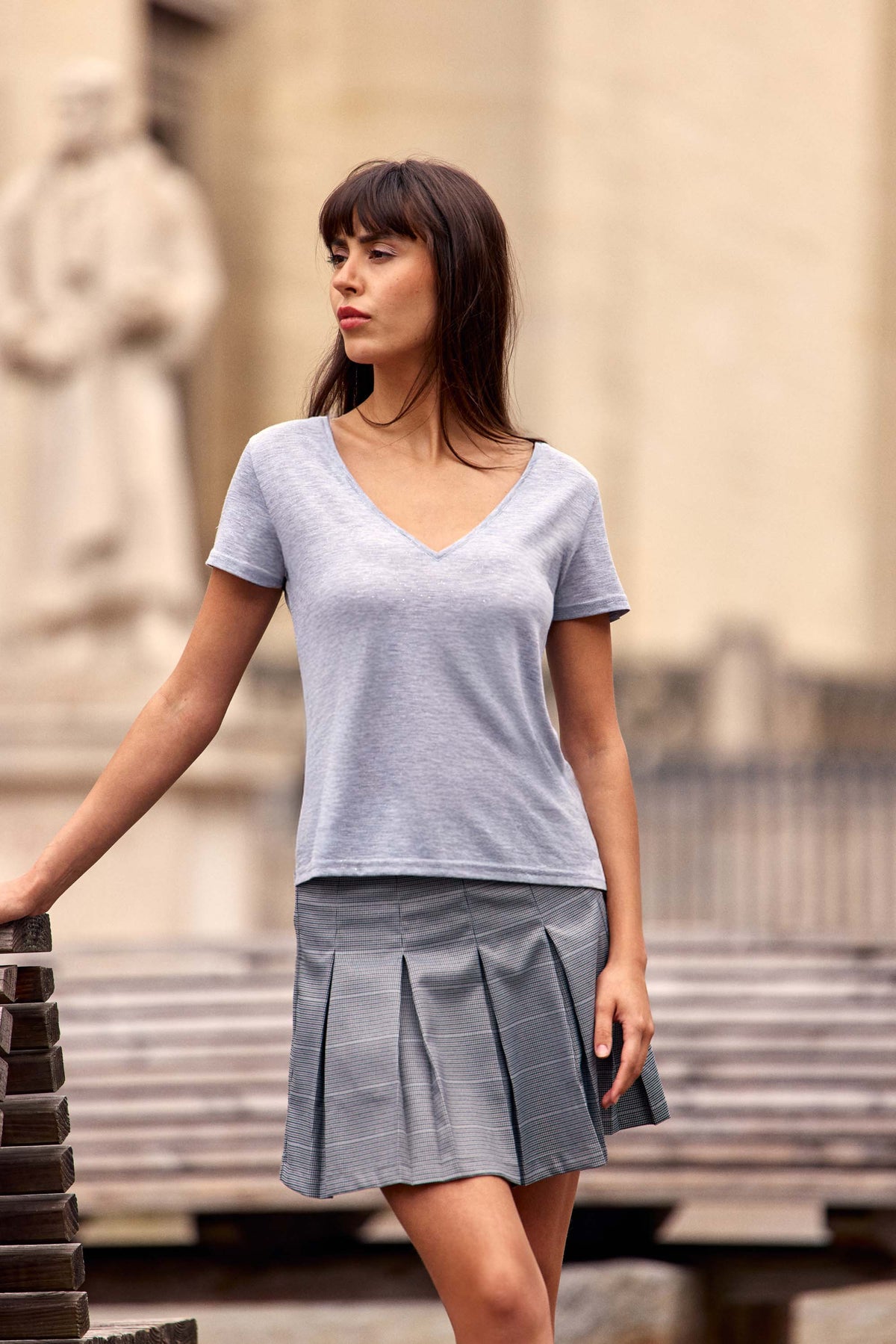 T-shirt col V gris - Elvie