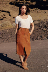 Jupe midi en cuir camel - Felicia