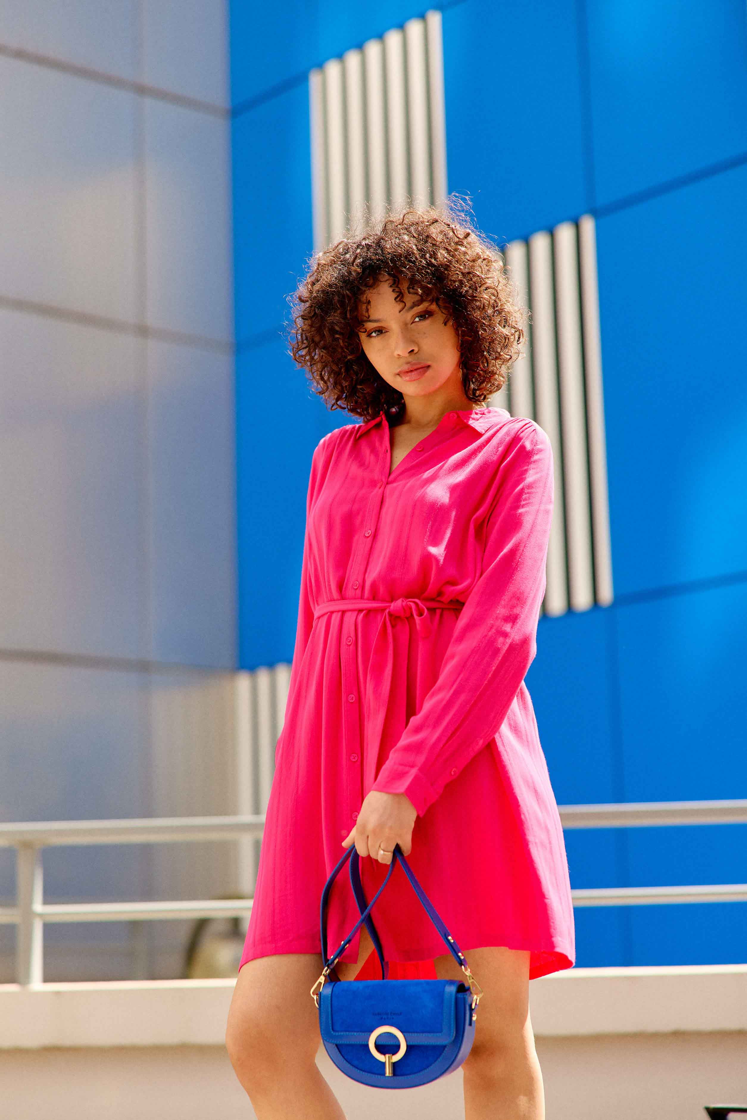 Sac en cuir bimatière bleu - Jim