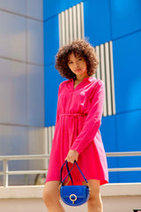 Sac en cuir bimatière bleu - Jim