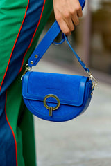 Sac en cuir bimatière bleu - Jim