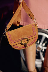 Sac en cuir camel brodé - Jim