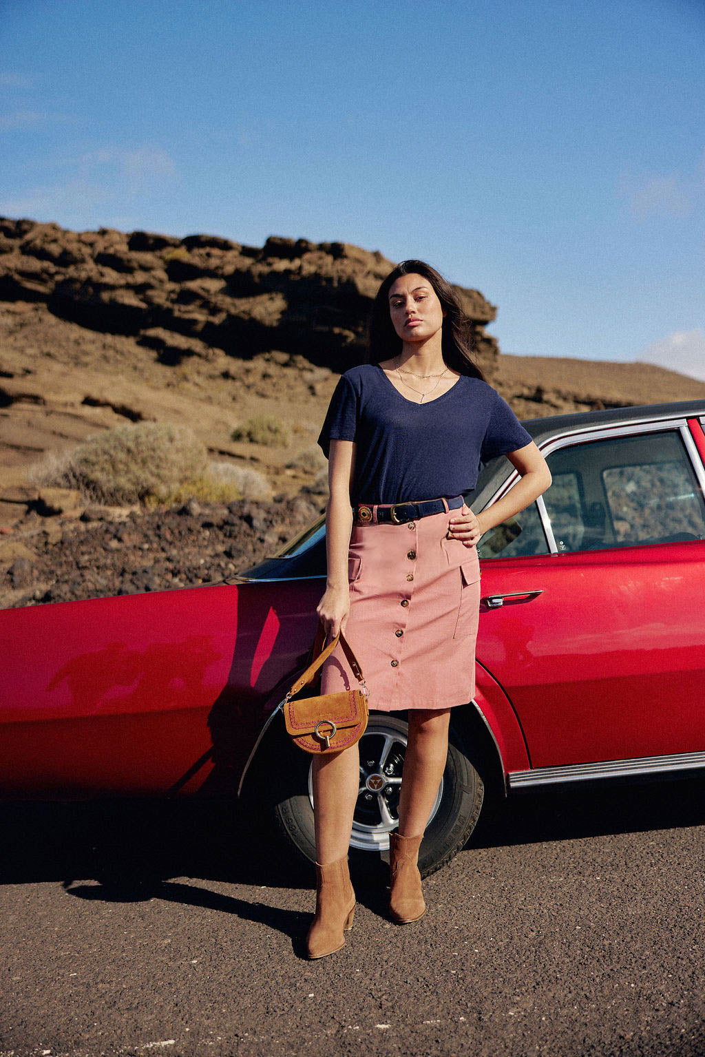 Sac en cuir camel brodé - Jim