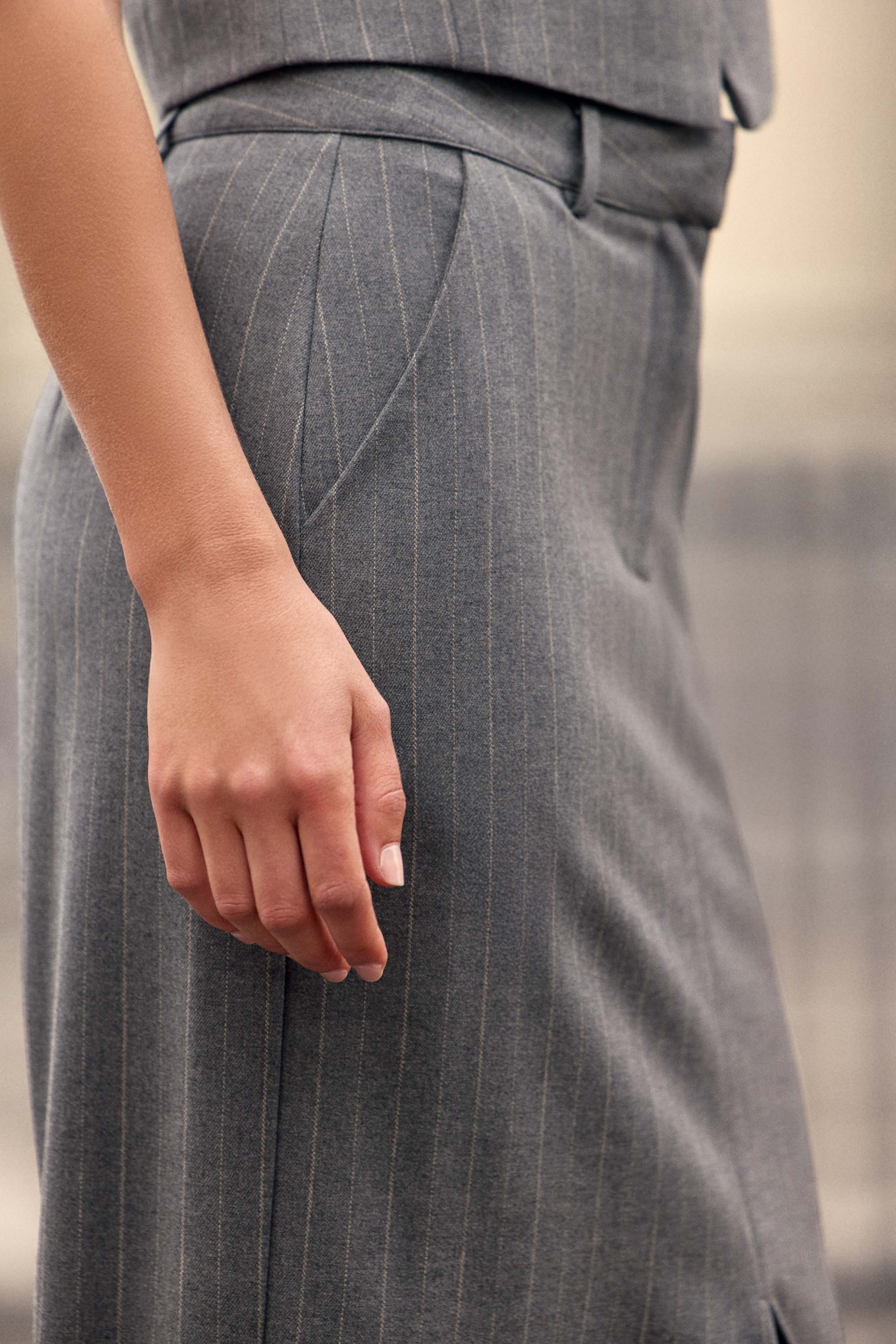 Jupe midi grise à rayures - Julan