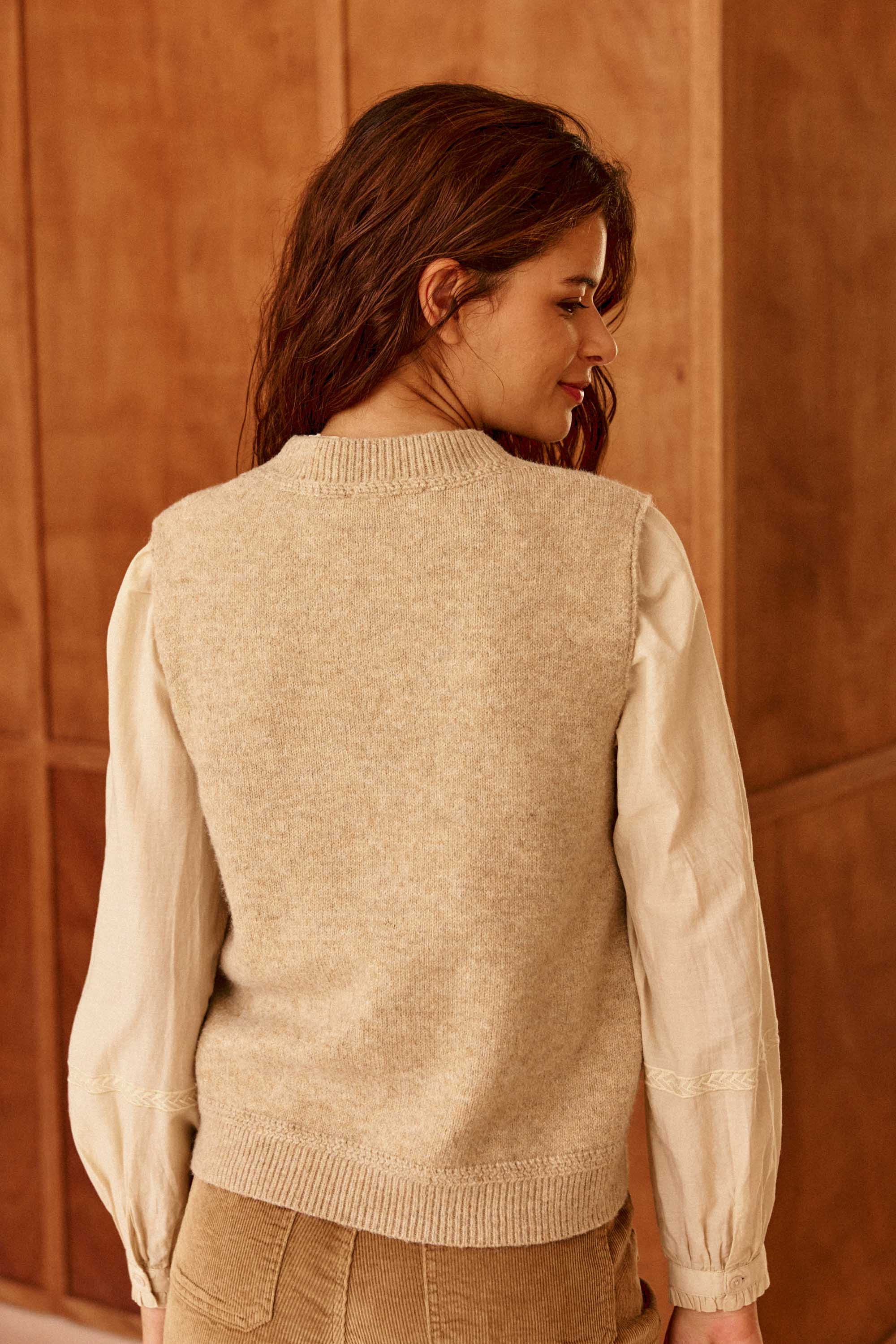 Pull sans manches beige - Manda