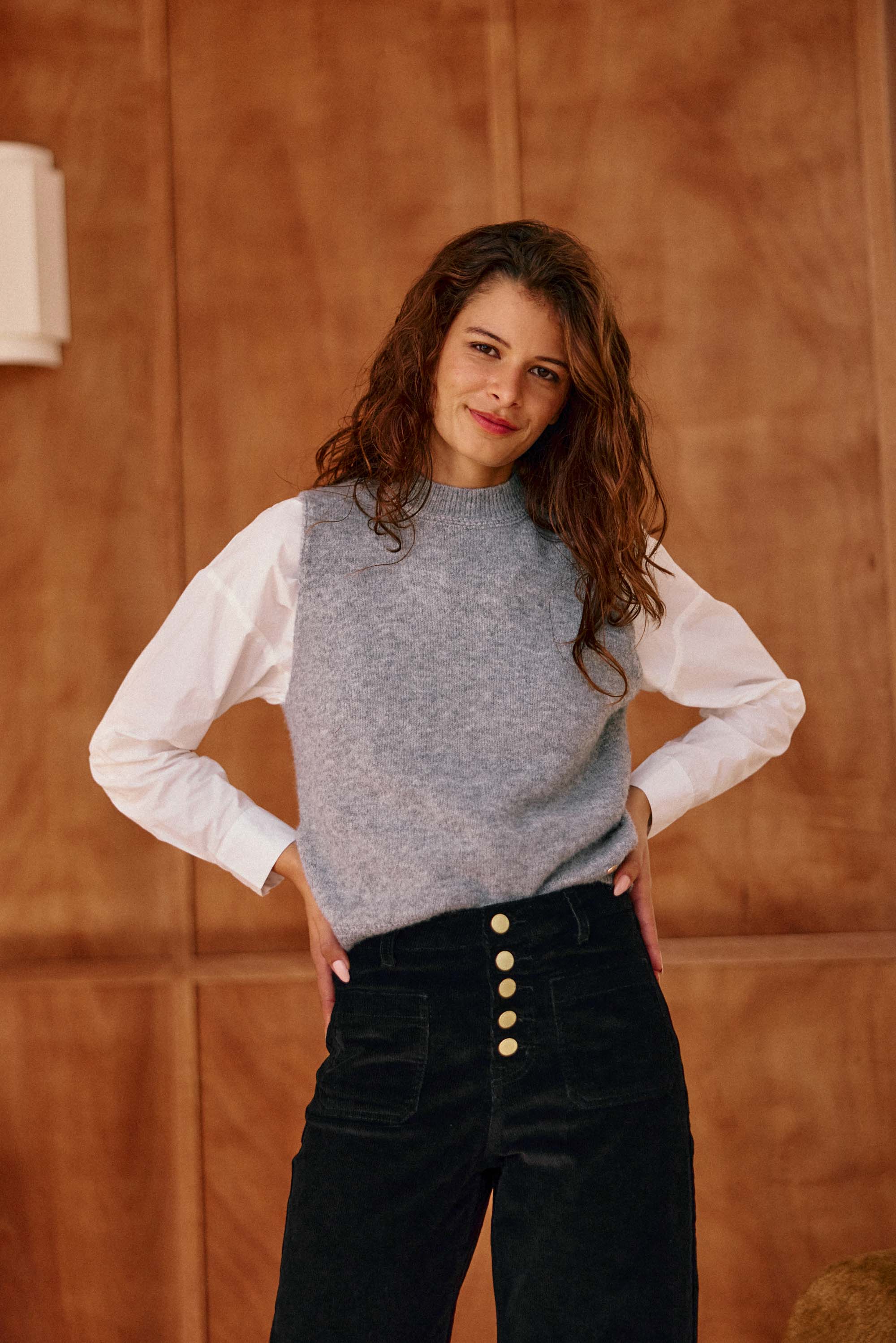 Pull sans manches gris chiné - Manda