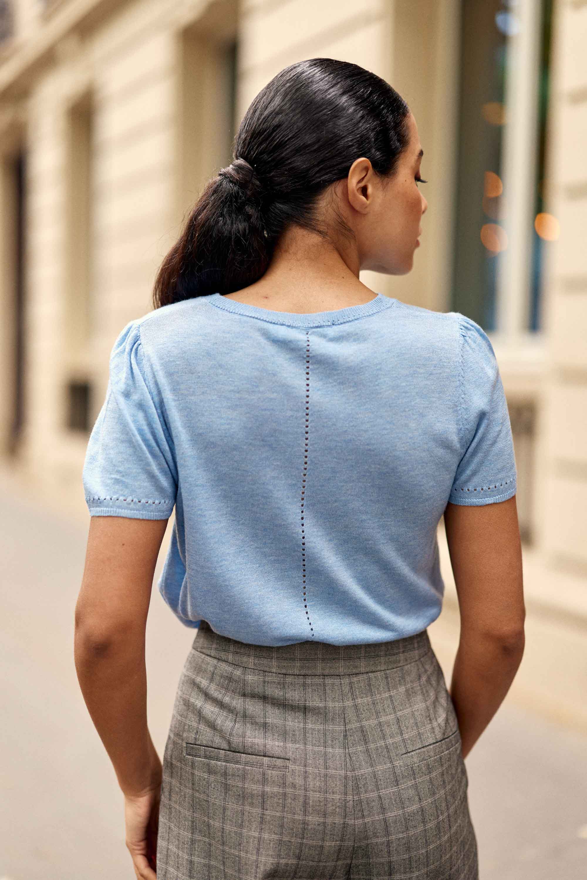 Pull manches courtes bleu - Mathilde