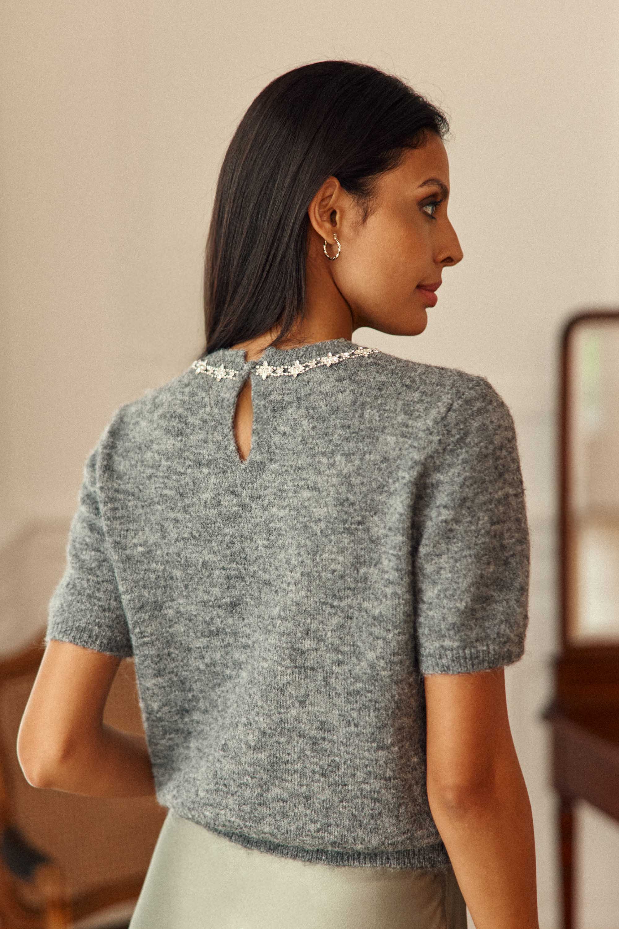 Pull manches courtes gris chiné - Matis