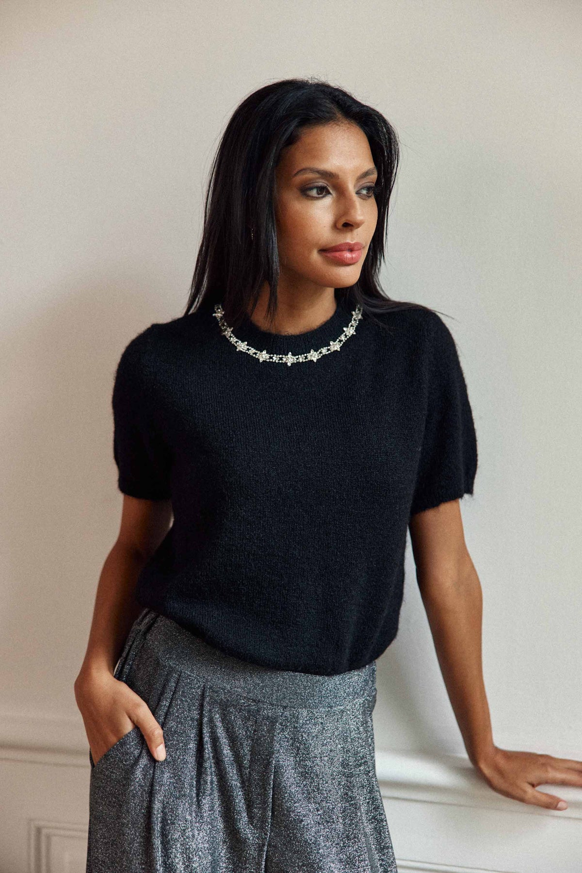 Pull manches courtes noir - Matis