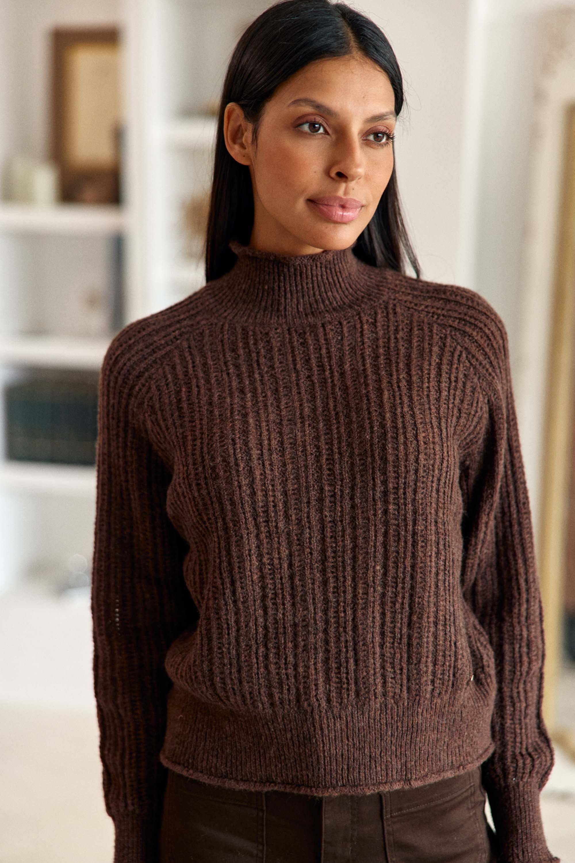 Pull col roulé marron - Mavi