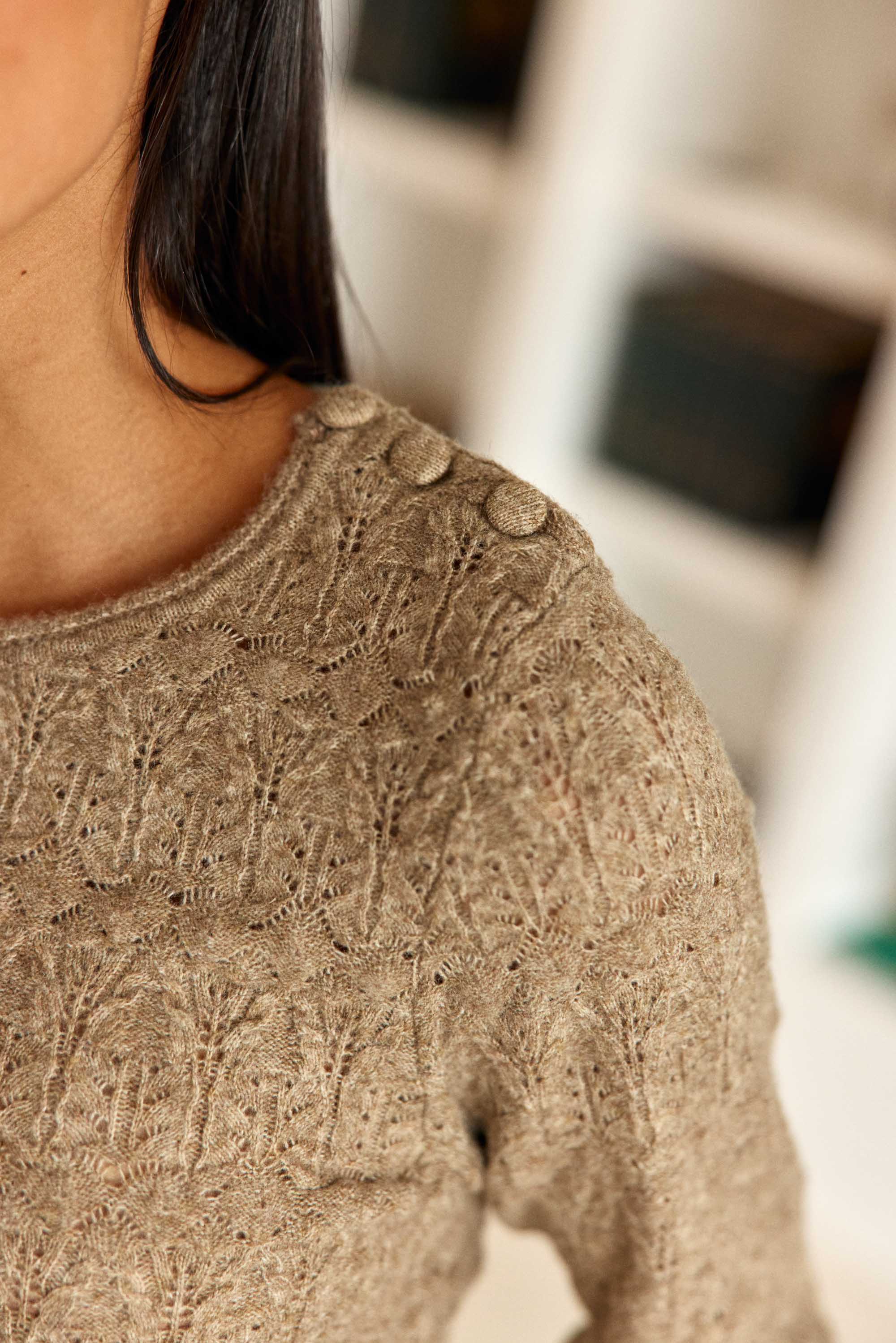 Pull col rond taupe - Mayson